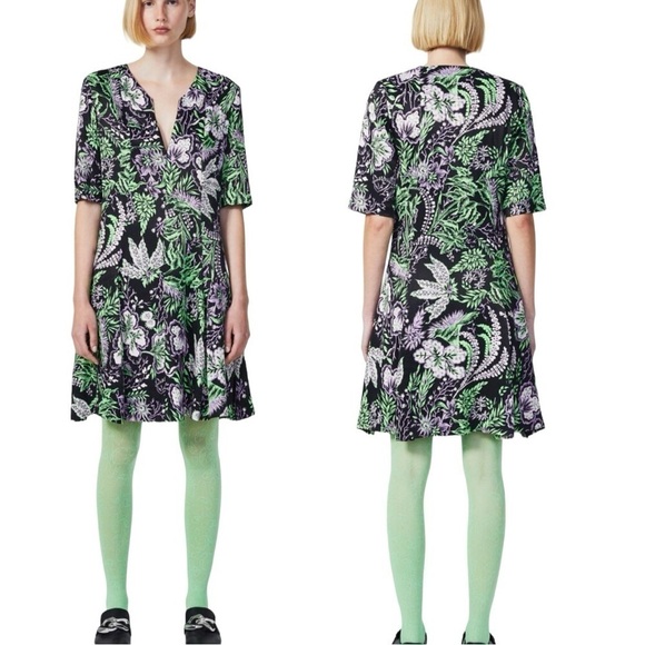 RODEBJER Kandy Vegetal Floral Print V-Neck Zipper Bodice Mini Dress NEW Size XS - Picture 6 of 12